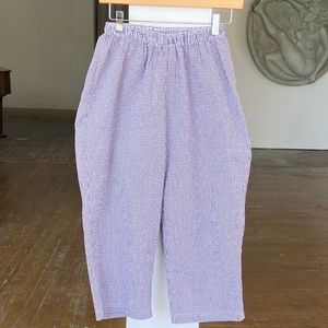 Purple and white gingham cropped pants